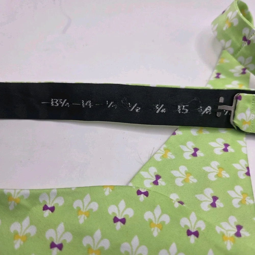 Beauxtied Fleur De Lis Bowtie Lime Green & Purple White